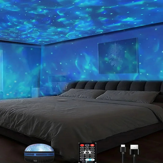 🎁 1pc Star Projector, Galaxy Projector, Water Ocean Wave Projector For Bedroom Night Light  Room Decor With 7-Colors Patterns (100% off)